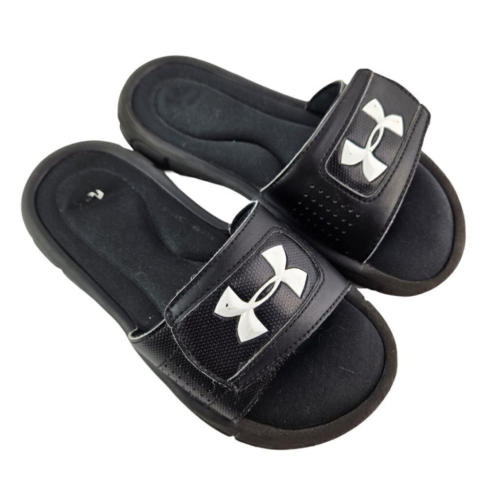 Under Armour Black Adjustable Padded Logo Slide Sandal 3Y